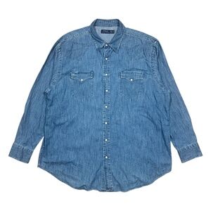 Polo Ralph Lauren Western Pearl Snap Button Denim L/S Shirt Mens 2XB